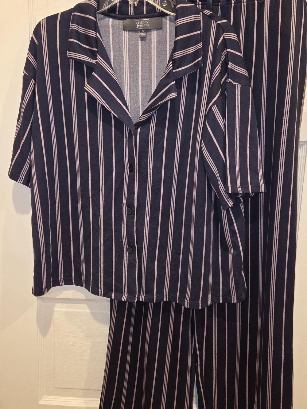 Berkley Jensen Navy & Pink Striped Button-Up Lounge Set